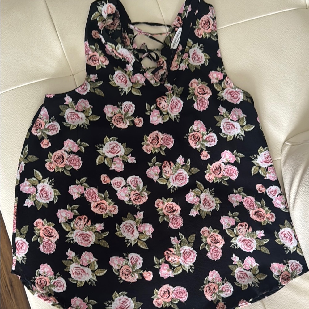 Floral Sleeveless Top - Black and Pink